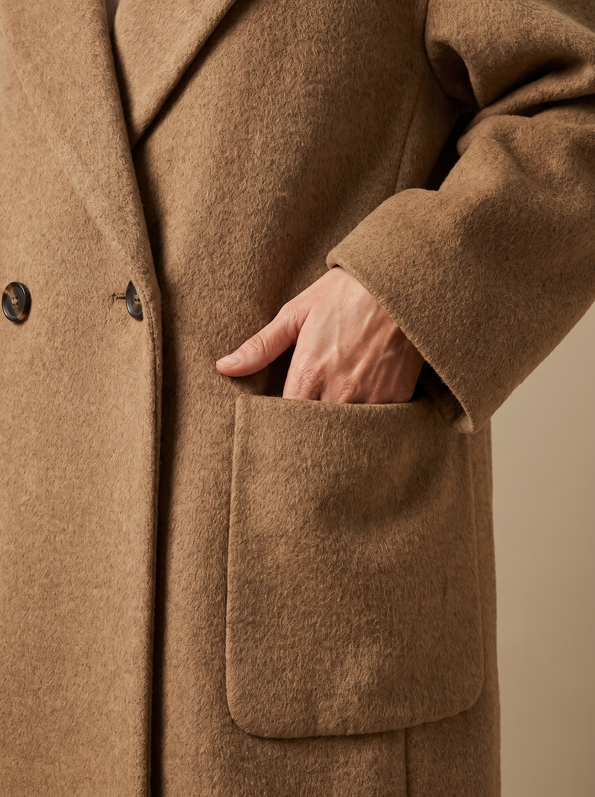 Close view of the patch pocket and waist button