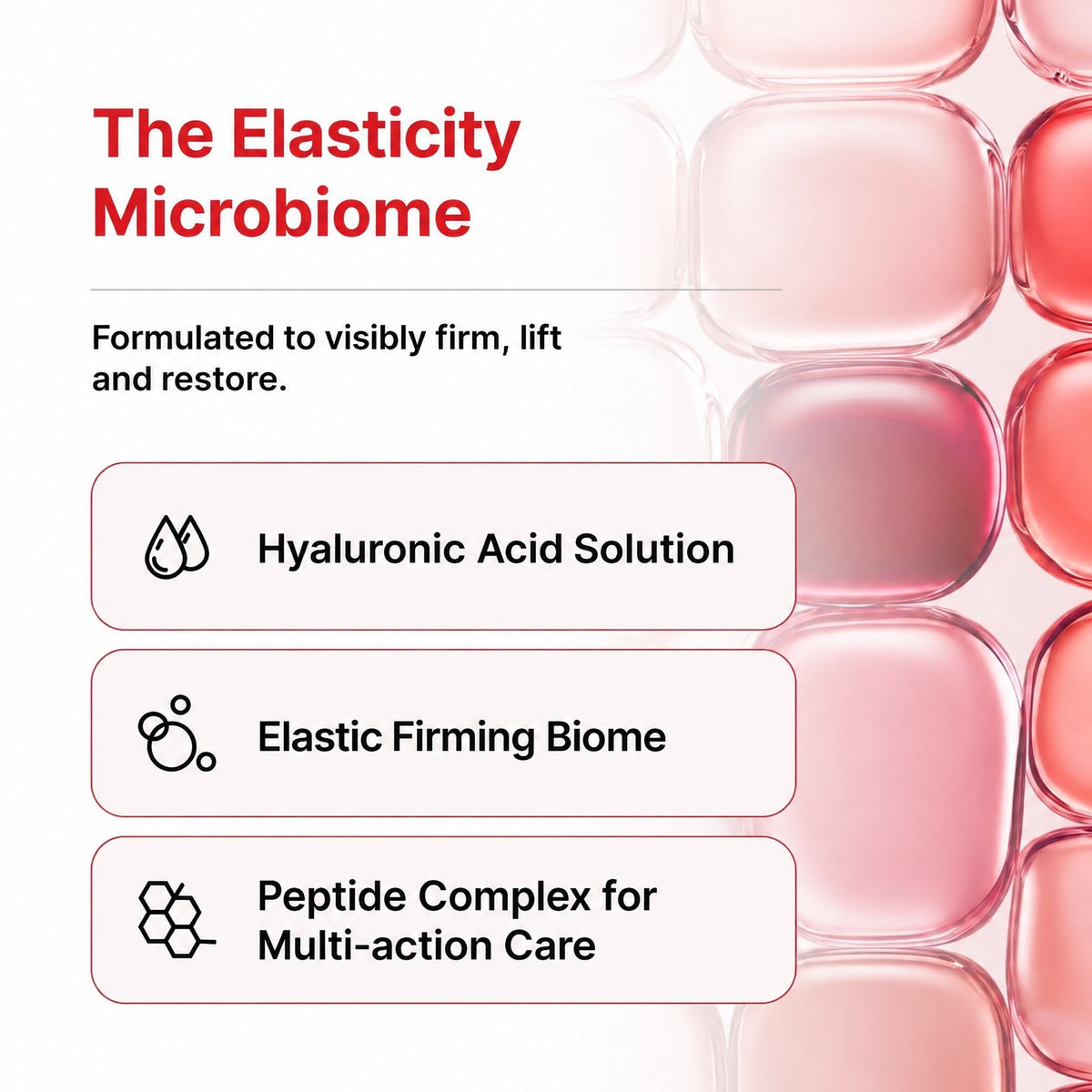 The elasticity microbiome: hyaluronic acid solution, elastic firming biome, peptide complex
