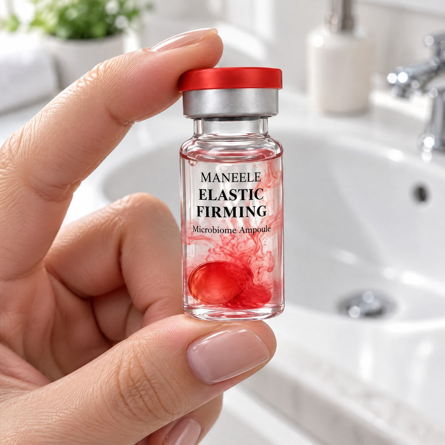 Hand holding a Maneele vial while the red biome ball dissolves into the serum