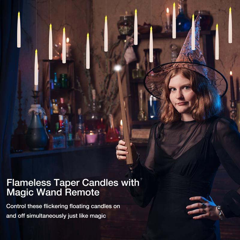 Flameless taper candles controlled by a magic wand remote