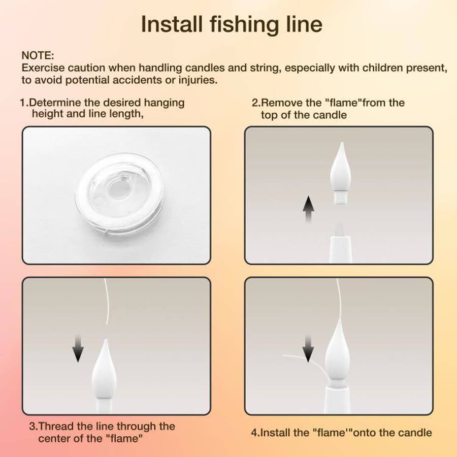Threading the fishing line through the candle flame in four steps