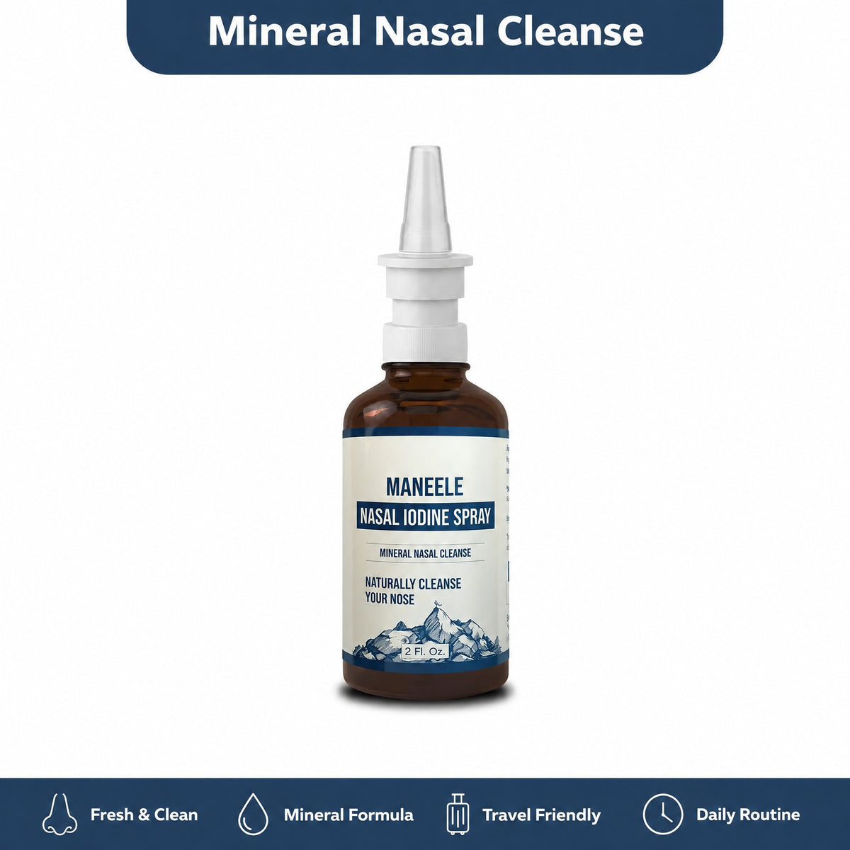 Maneele Nasal Iodine Spray, 2 fl oz amber bottle with nasal sprayer: a mineral nasal cleanse