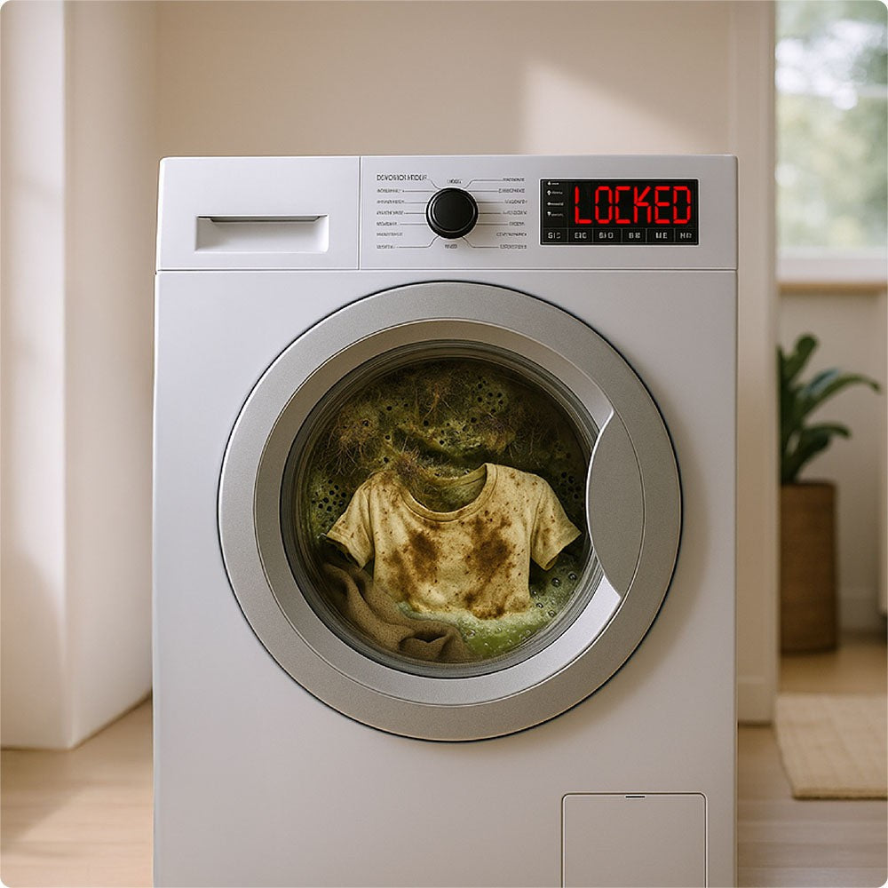 Washing machine with dirty laundry inside