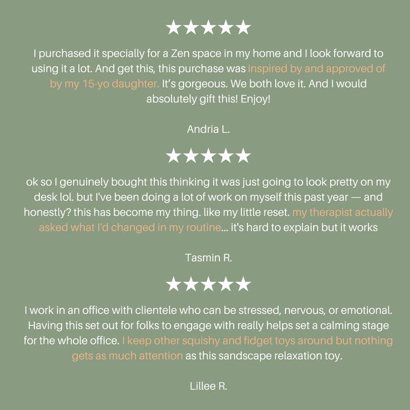 Five star customer reviews for the Enso Sensory Zen Garden