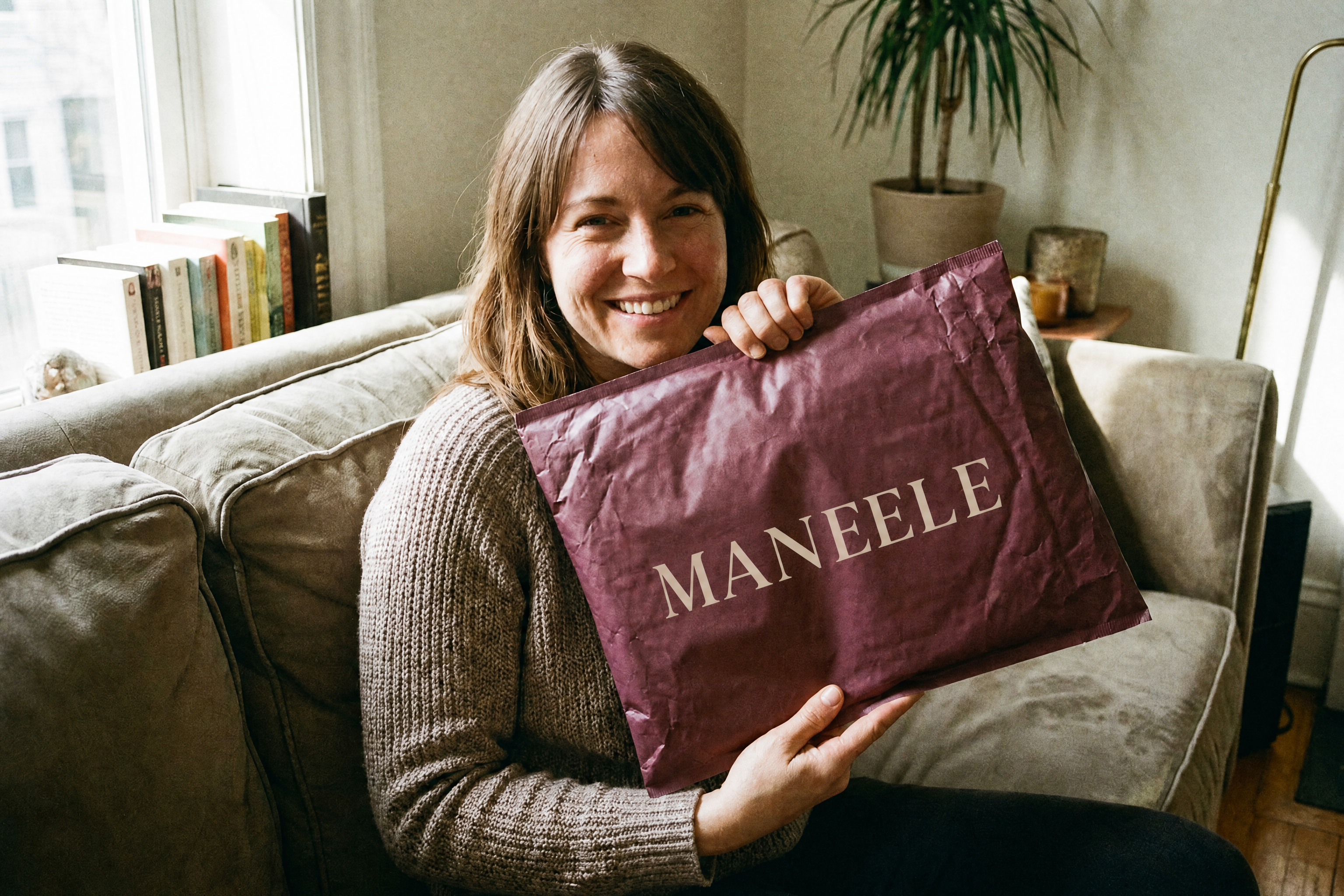 Customer holding her Maneele package