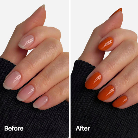 Sweenly Poppy Nail Pen — before and after on natural nails
