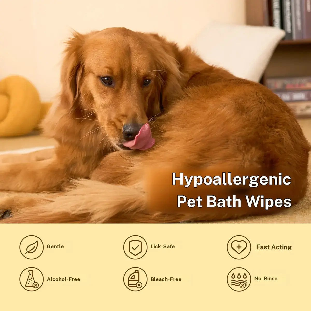 Hypoallergenic pet bath wipes, gentle and no-rinse